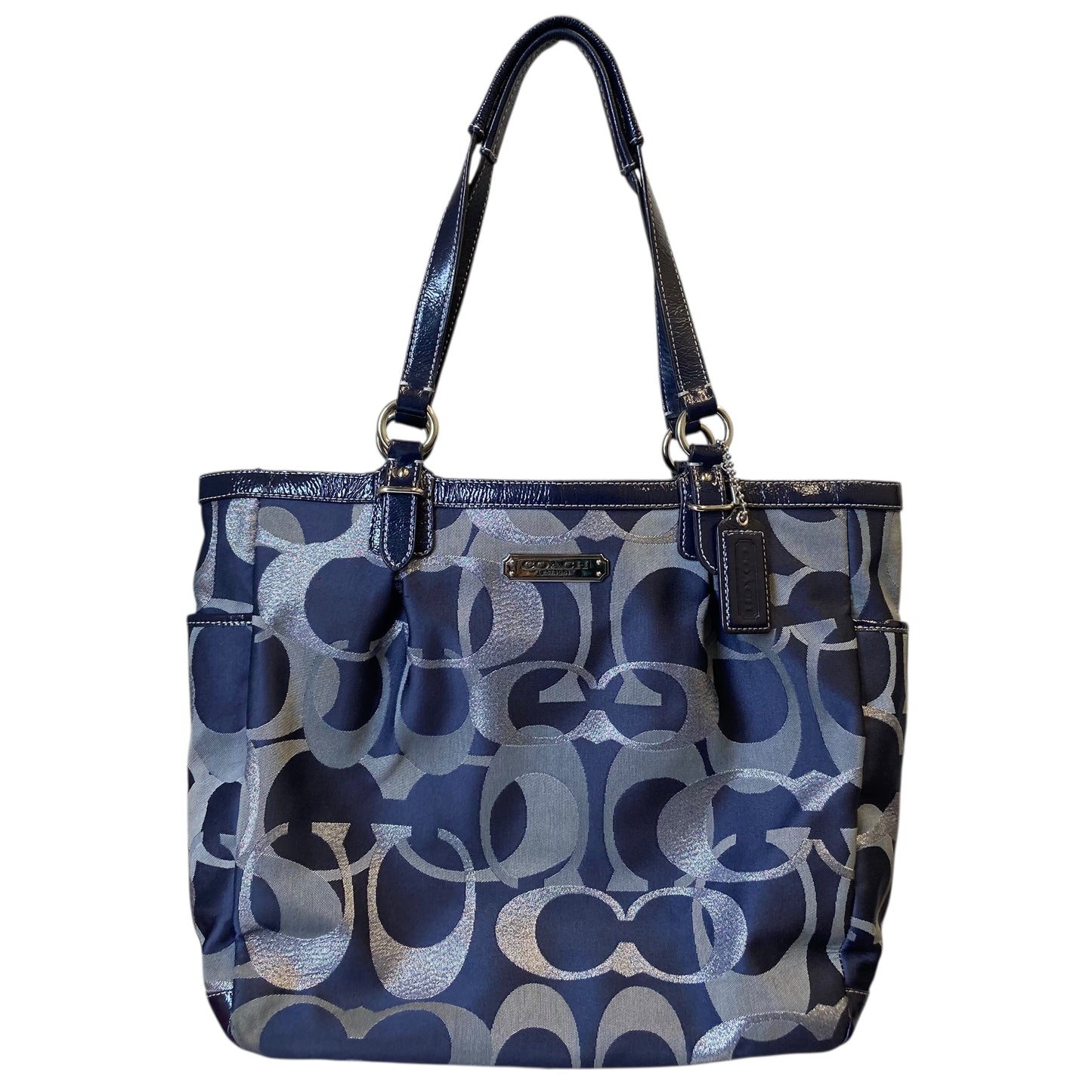 Tote Designer By Coach In Blue & Silver, Size:Large