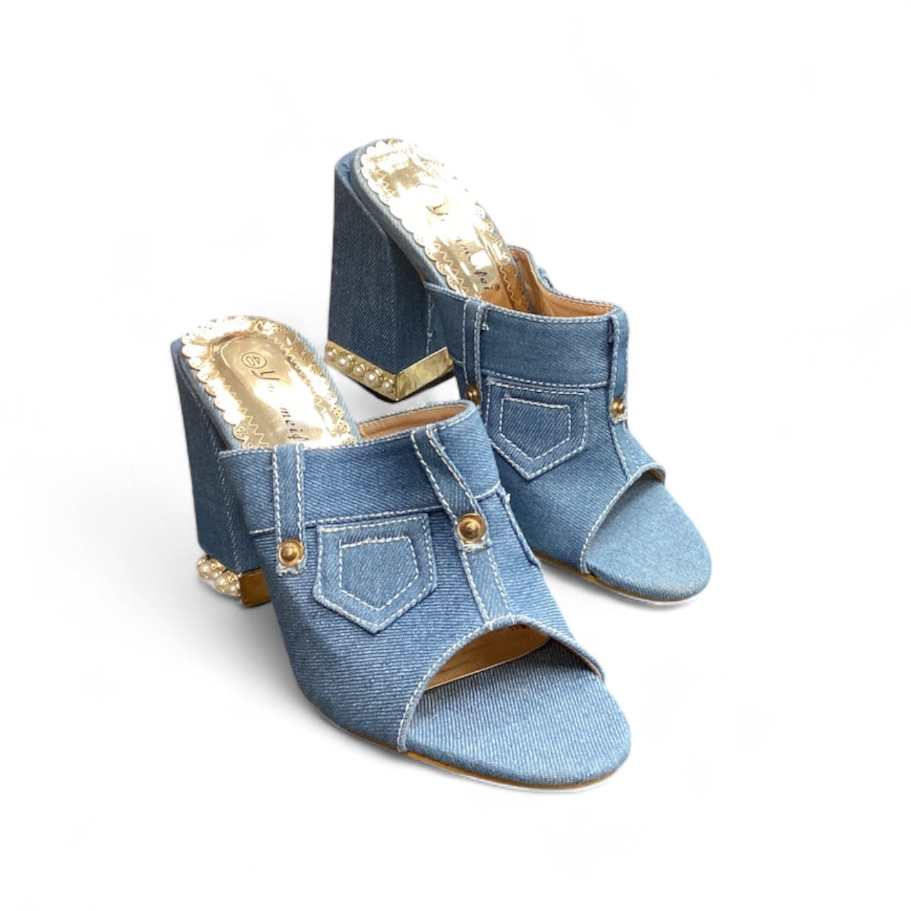 Shoes Heels Block By Clothes Mentor In Blue Denim, Size: 9.5