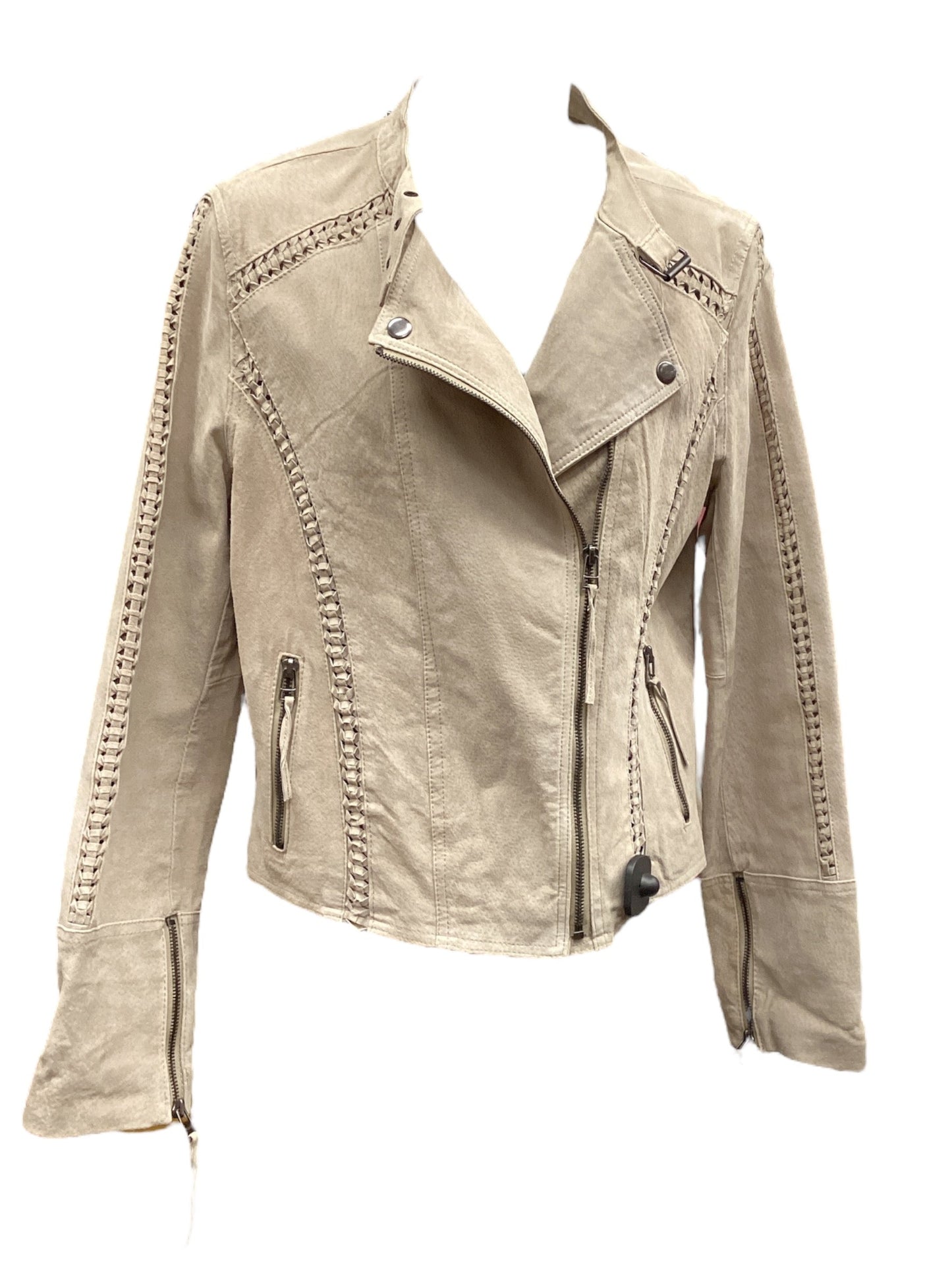 Jacket Leather By Clothes Mentor In Cream, Size: L