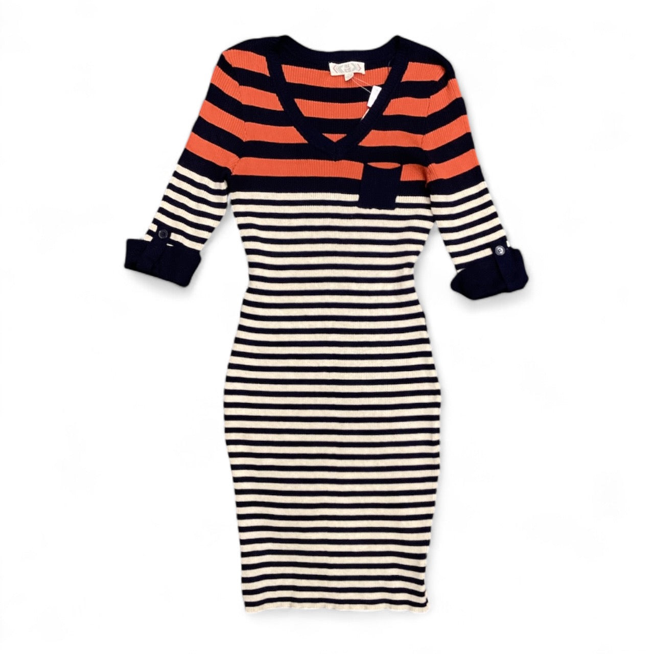 Dress Casual Midi By Pink Rose In Striped Pattern, Size: L