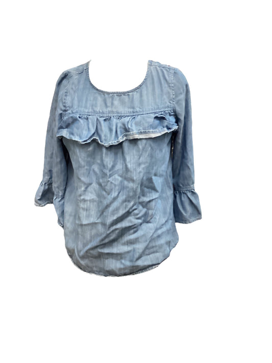 Blue Denim Top 3/4 Sleeve Crown And Ivy, Size Petite