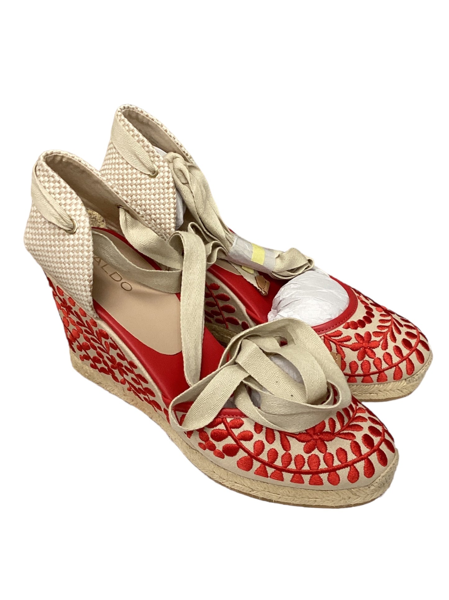 Red & Tan Shoes Heels Wedge Aldo, Size 10