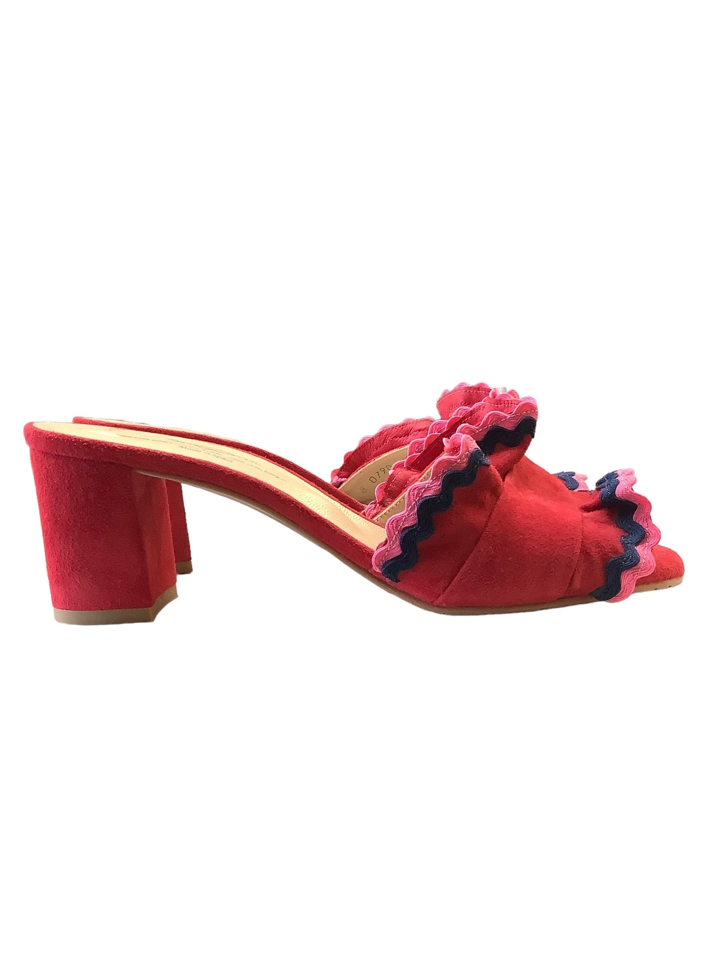Red Sandals Heels Block Cma, Size 8