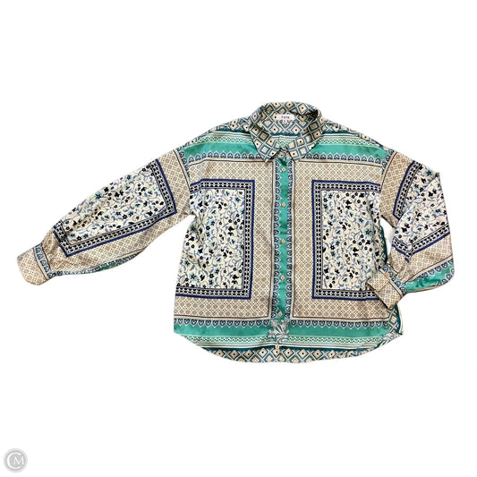 Blouse Long Sleeve By Fate In Blue & Brown, Size: S