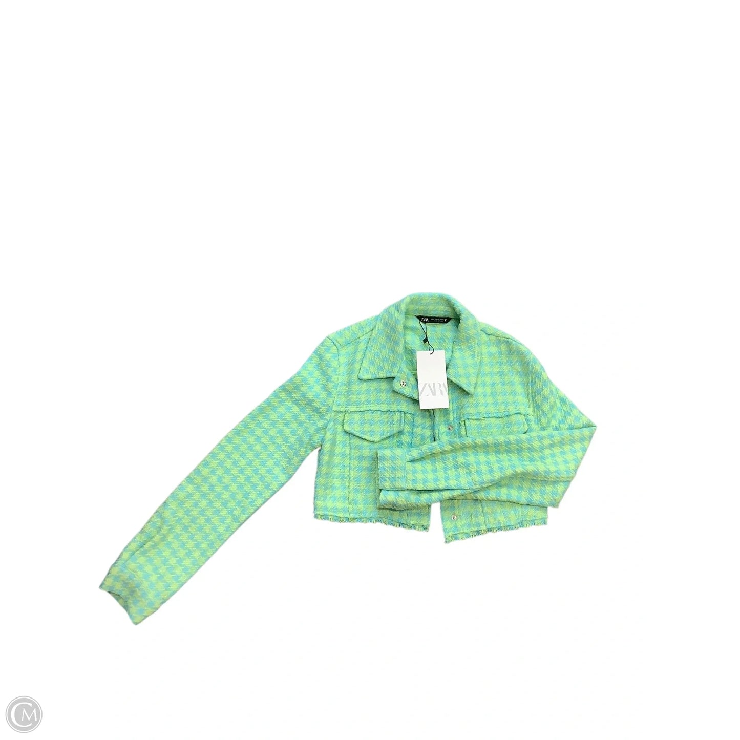 Jacket Shirt By Zara In Blue & Green, Size: S