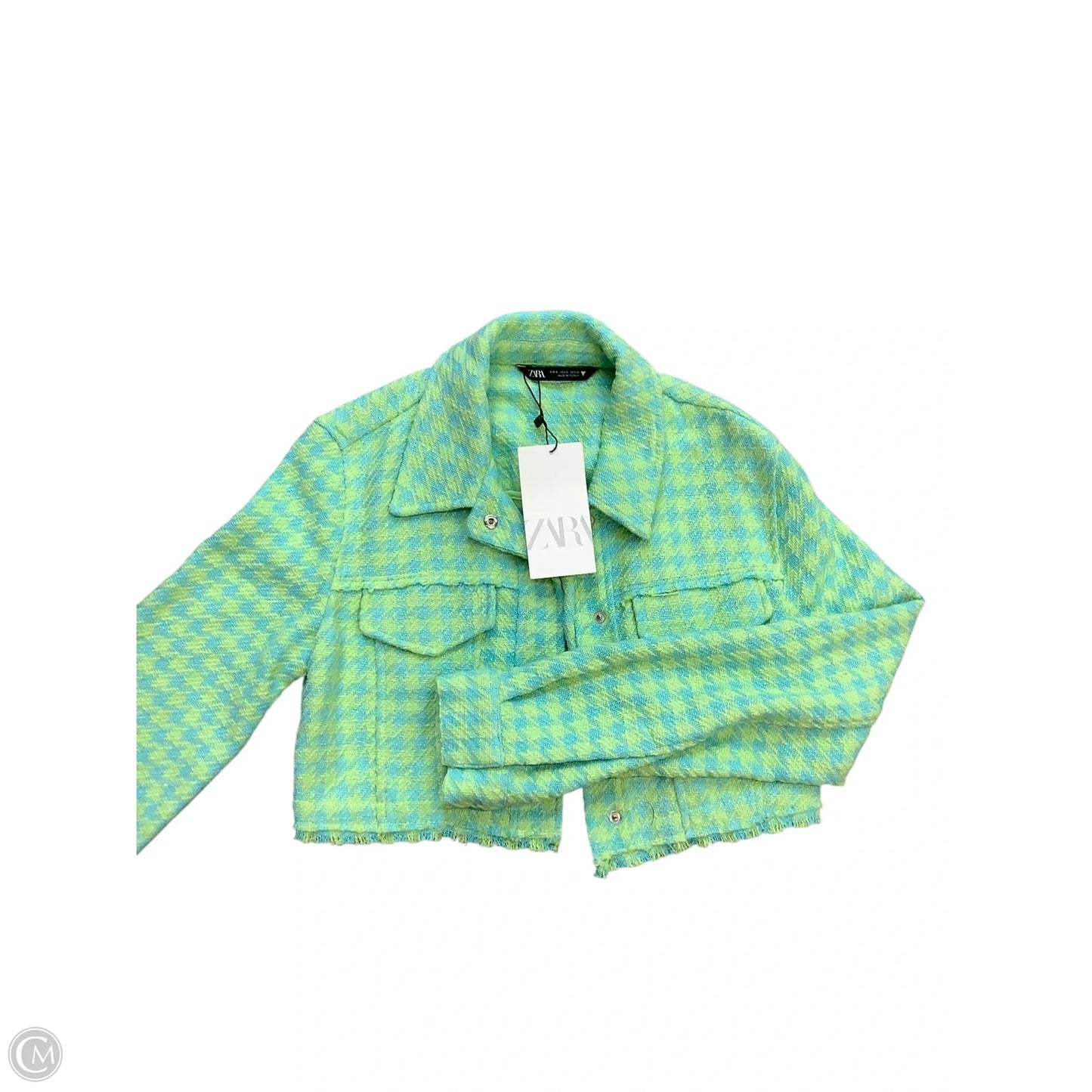 Jacket Shirt By Zara In Blue & Green, Size: S