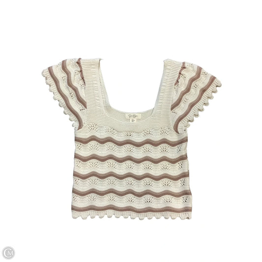 Top Short Sleeve By Jessica Simpson In Brown & Cream, Size: Xl