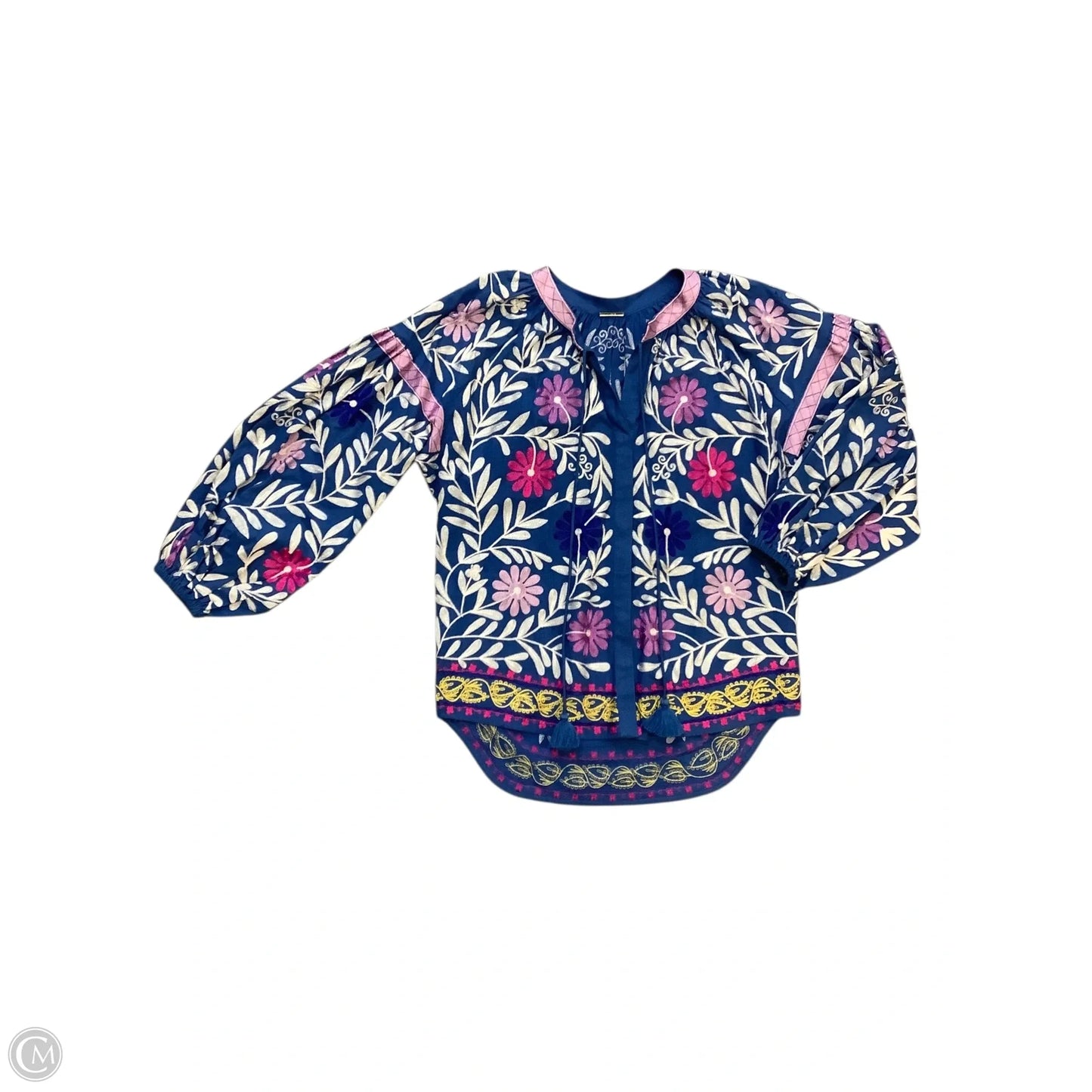 Blouse Long Sleeve By Cma In Blue & White, Size: S