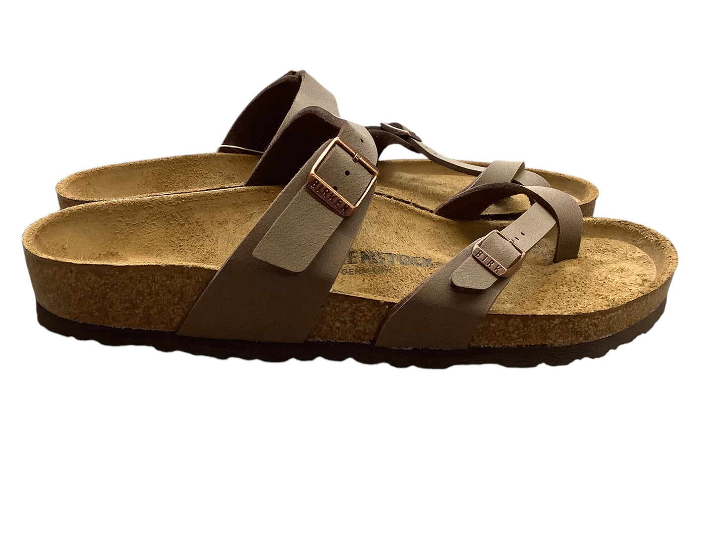 Sandals Flats By Birkenstock In Brown, Size: 11(42)