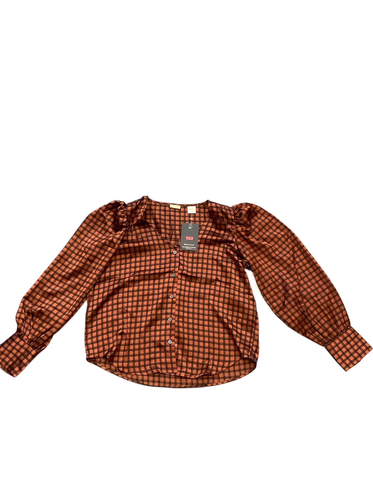 Blouse Long Sleeve By Levis In Black & Orange, Size: S