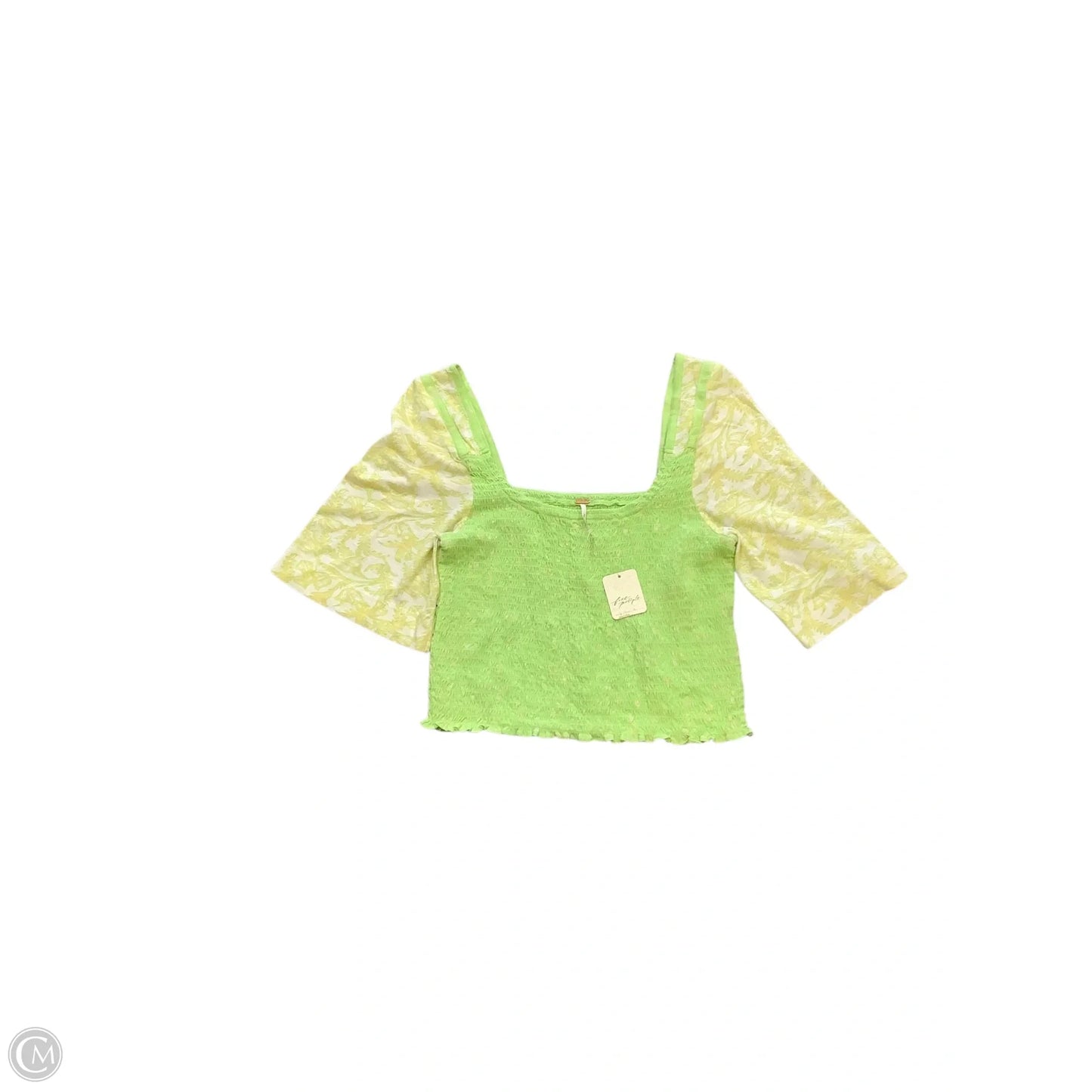 Blouse Short Sleeve By Free People In Green & Yellow, Size: L