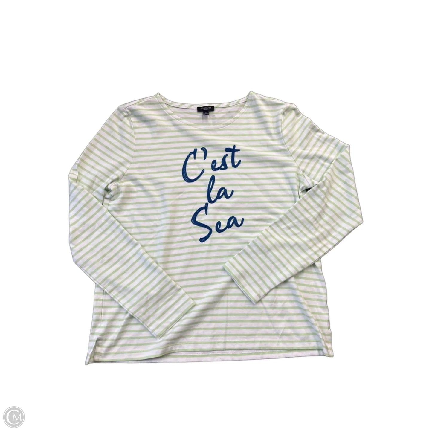 Top Long Sleeve By Talbots In Green & White, Size: S