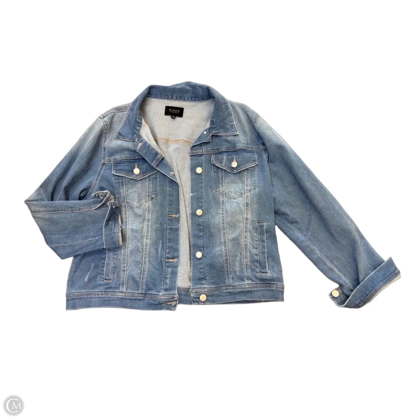 Jacket Denim By Risen In Blue, Size: 1x