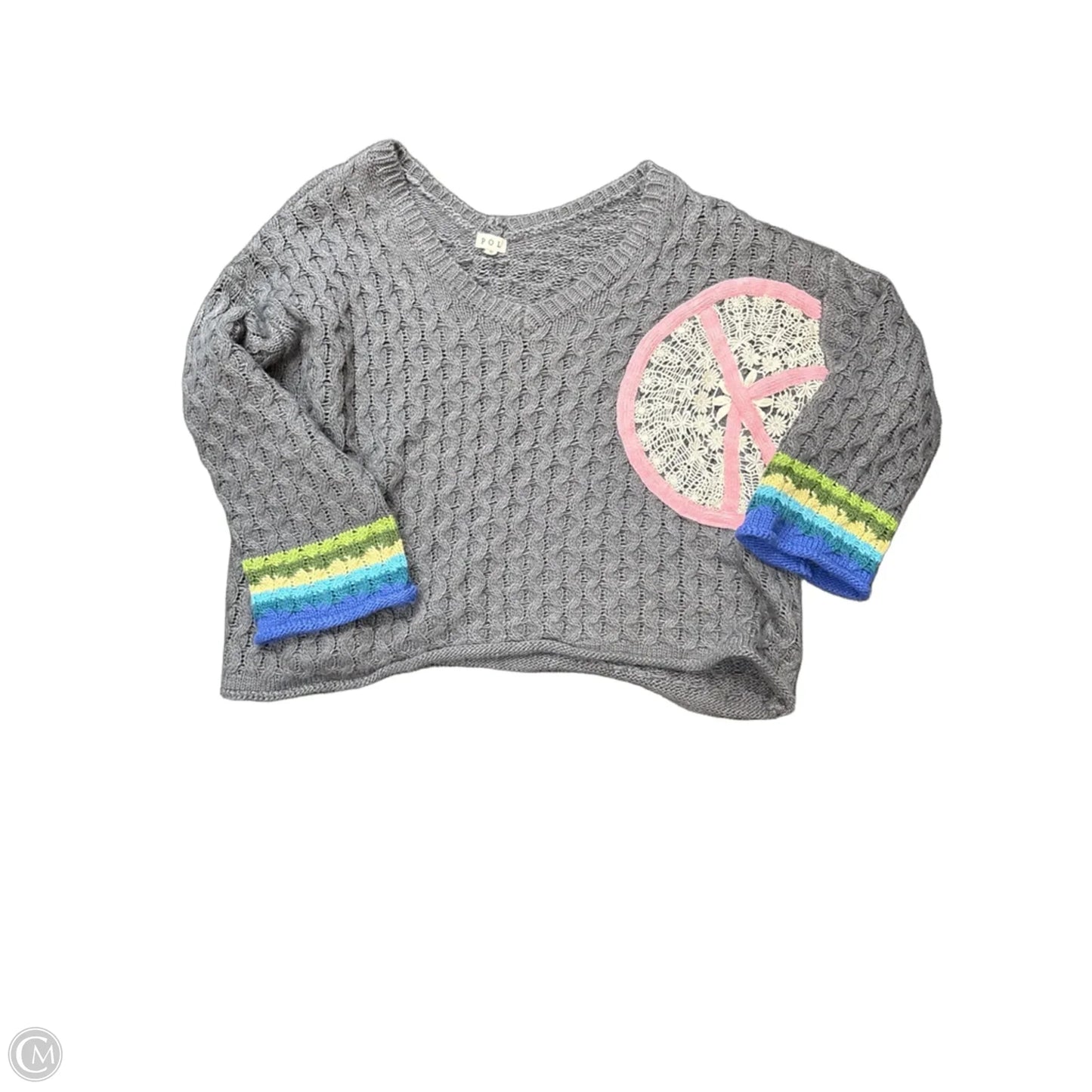 Sweater By Pol In Grey & Pink, Size: S