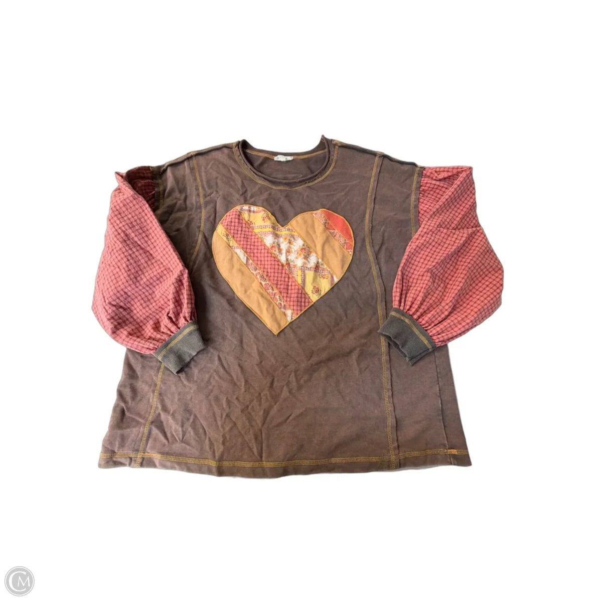 Top Long Sleeve By Easel In Brown & Red, Size: L