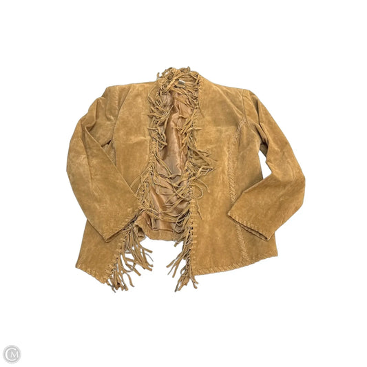 Jacket Leather By Chicos In Beige, Size: L