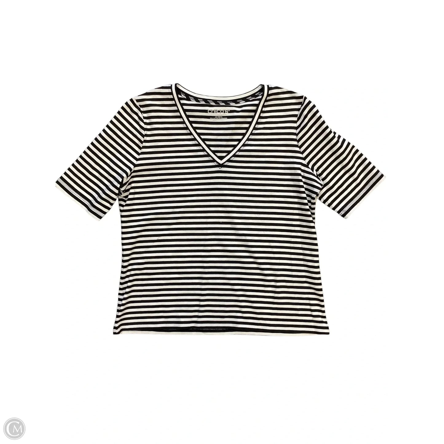 Top Short Sleeve Basic By Chicos In Black & White, Size: M