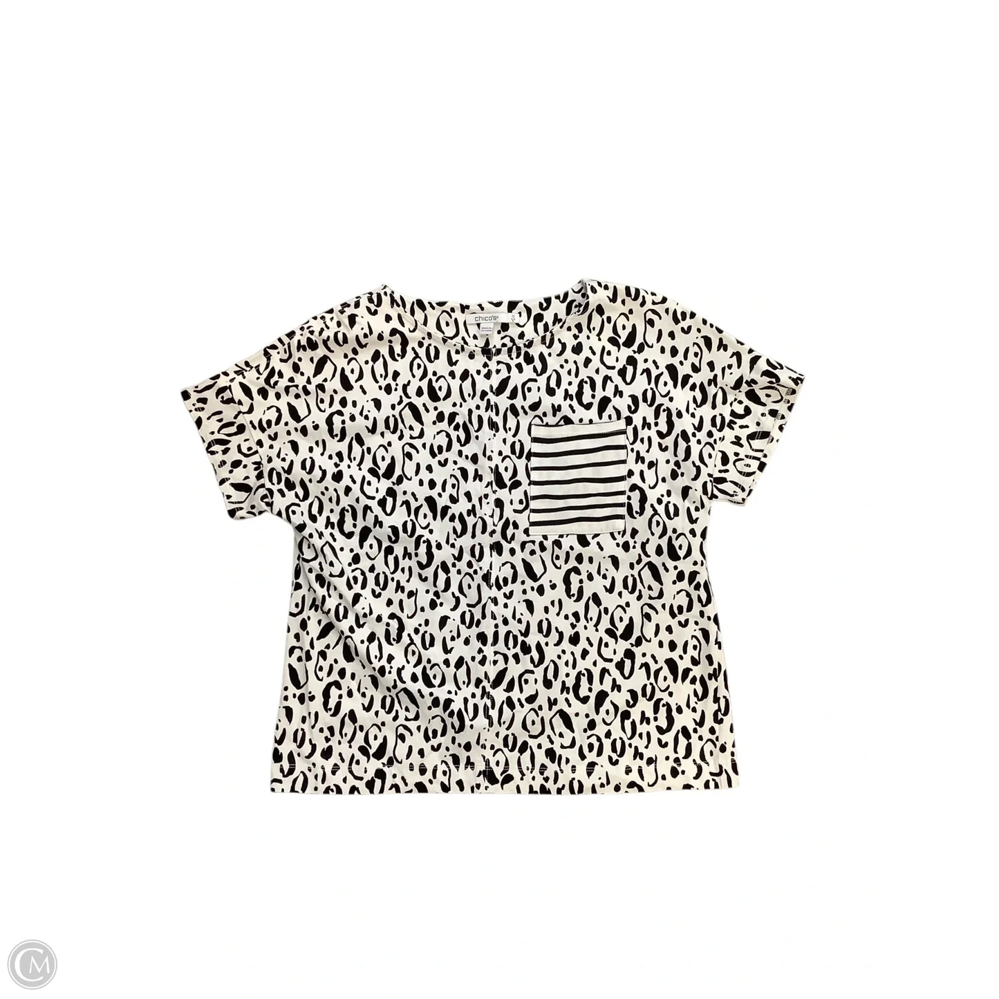 Top Short Sleeve Basic By Chicos In Black & White, Size: S