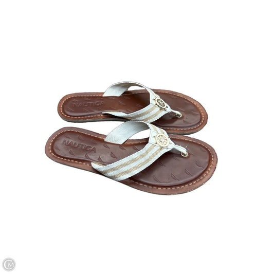 Sandals Flip Flops By Nautica In Tan & White, Size: 9.5