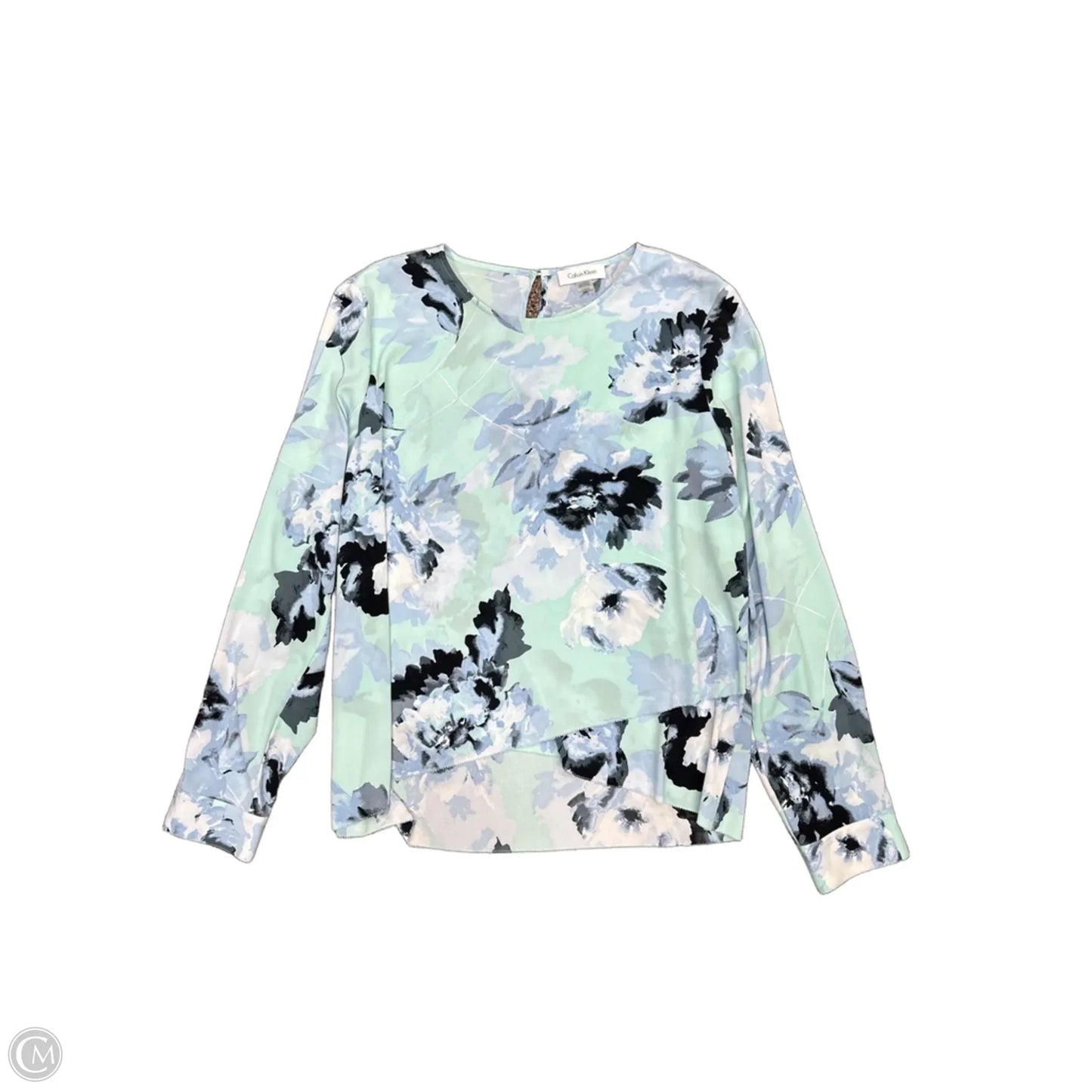 Blouse Long Sleeve By Calvin Klein In Blue, Size: L