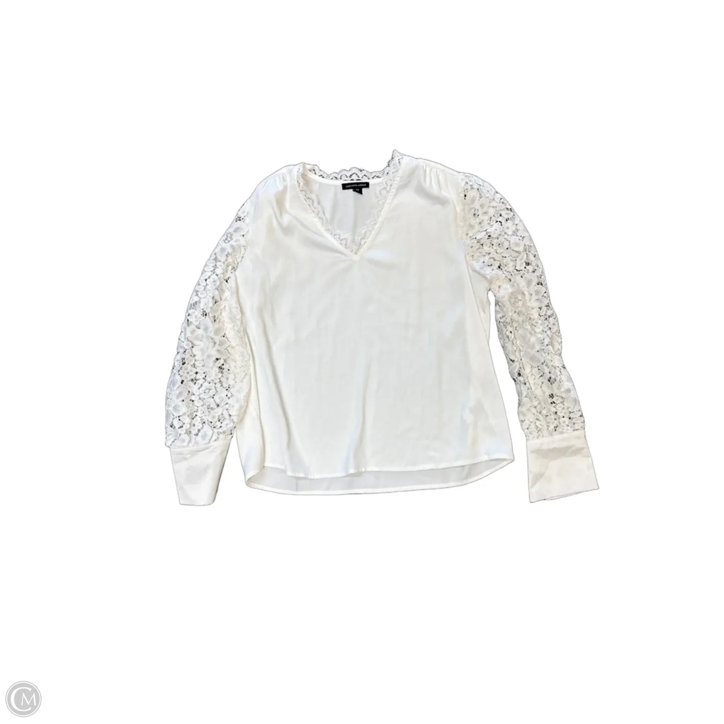Blouse Long Sleeve By Saks Fifth Avenue In White, Size: L