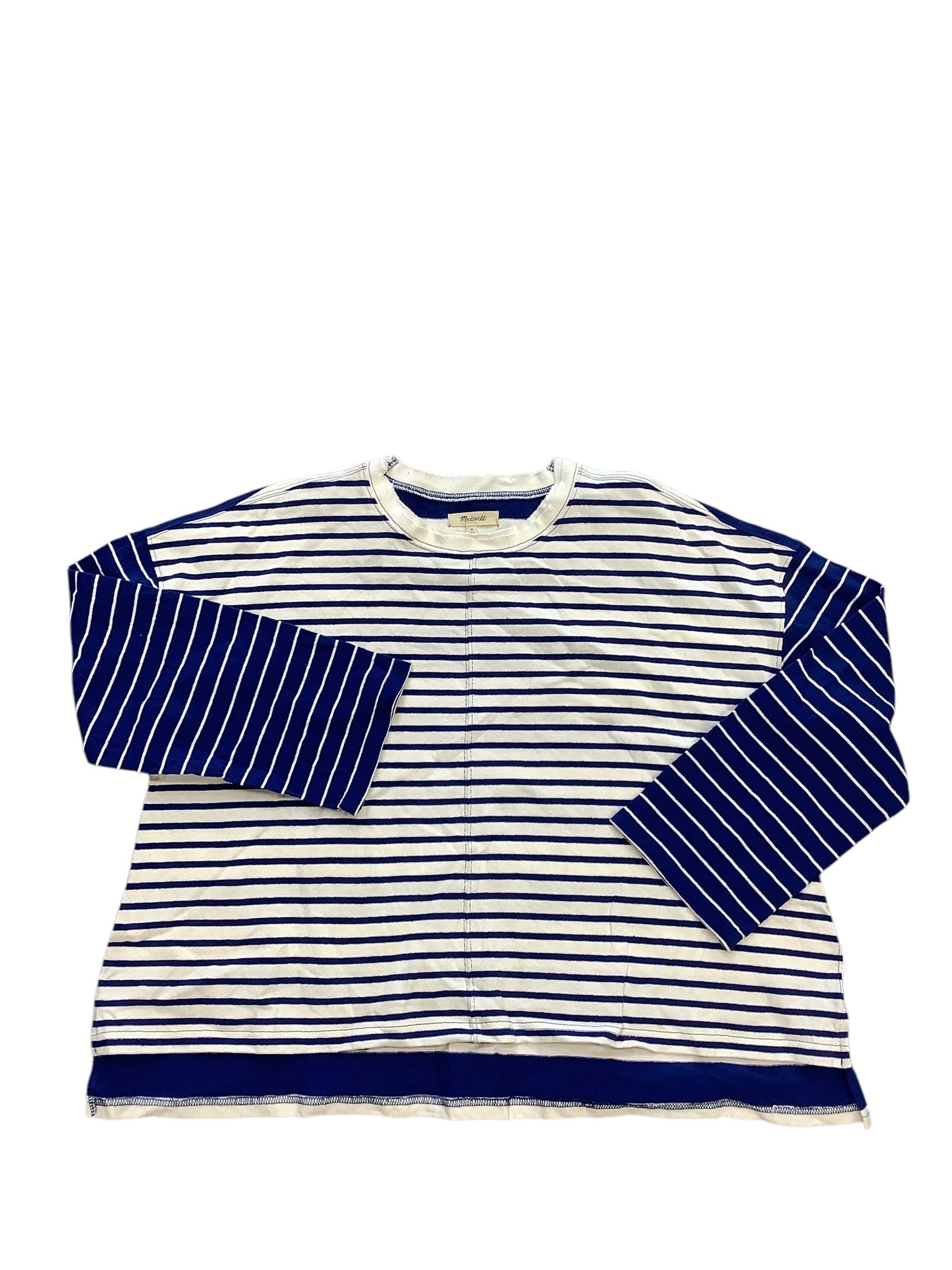 Top Long Sleeve By Madewell In Blue & White, Size: M