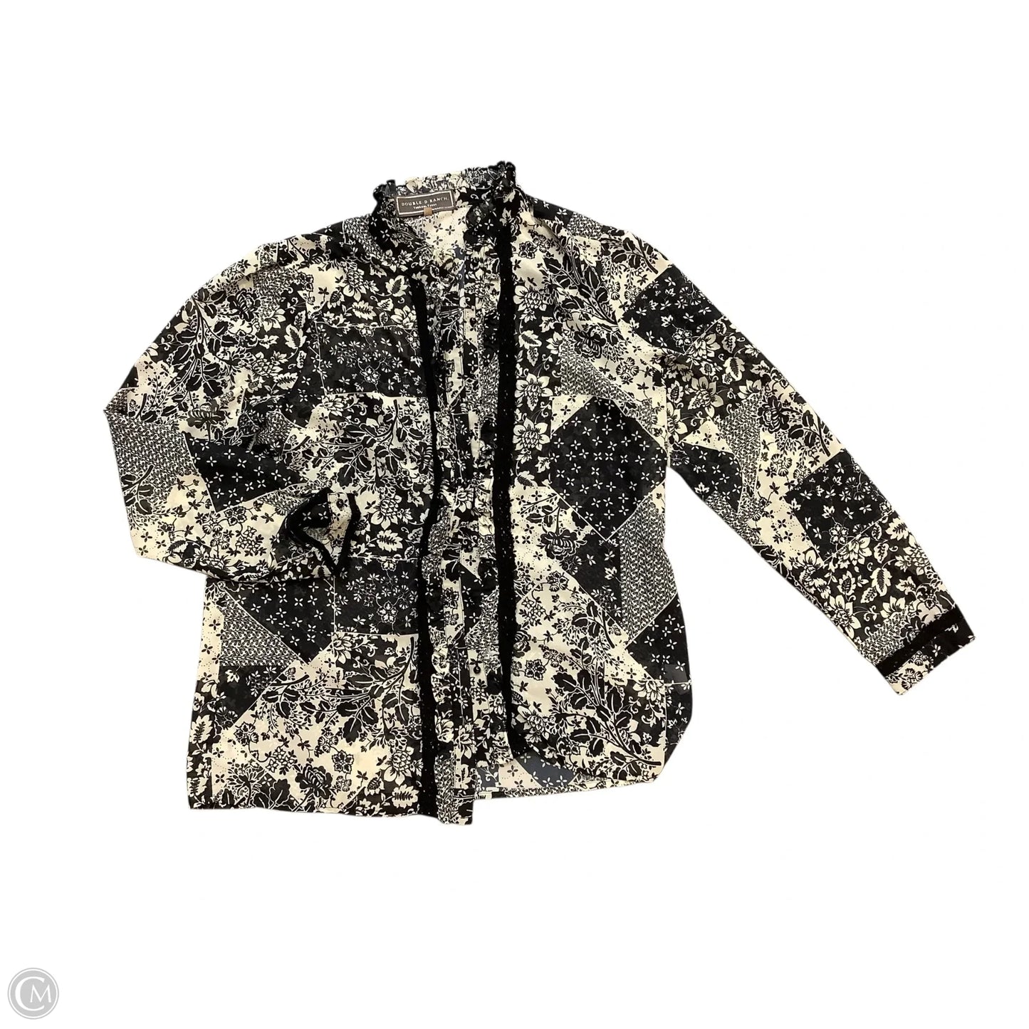 Blouse Long Sleeve By Double D Ranch In Black & Cream, Size: L