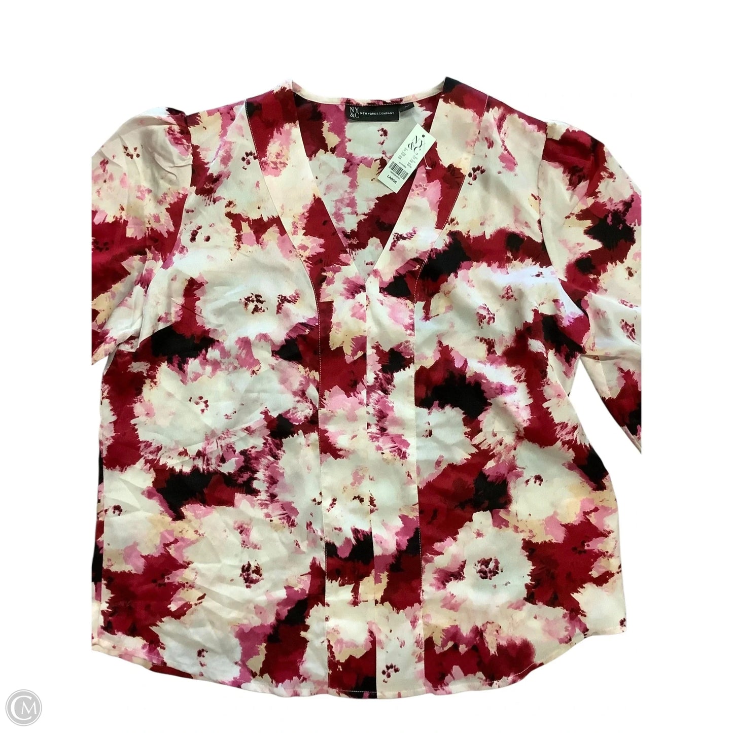 Blouse Long Sleeve By New York And Co In Pink & Red, Size: L