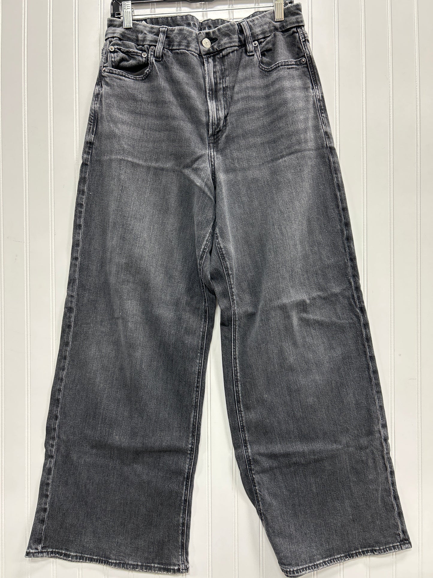 Jeans Wide Leg By American Eagle In Black Denim, Size:14