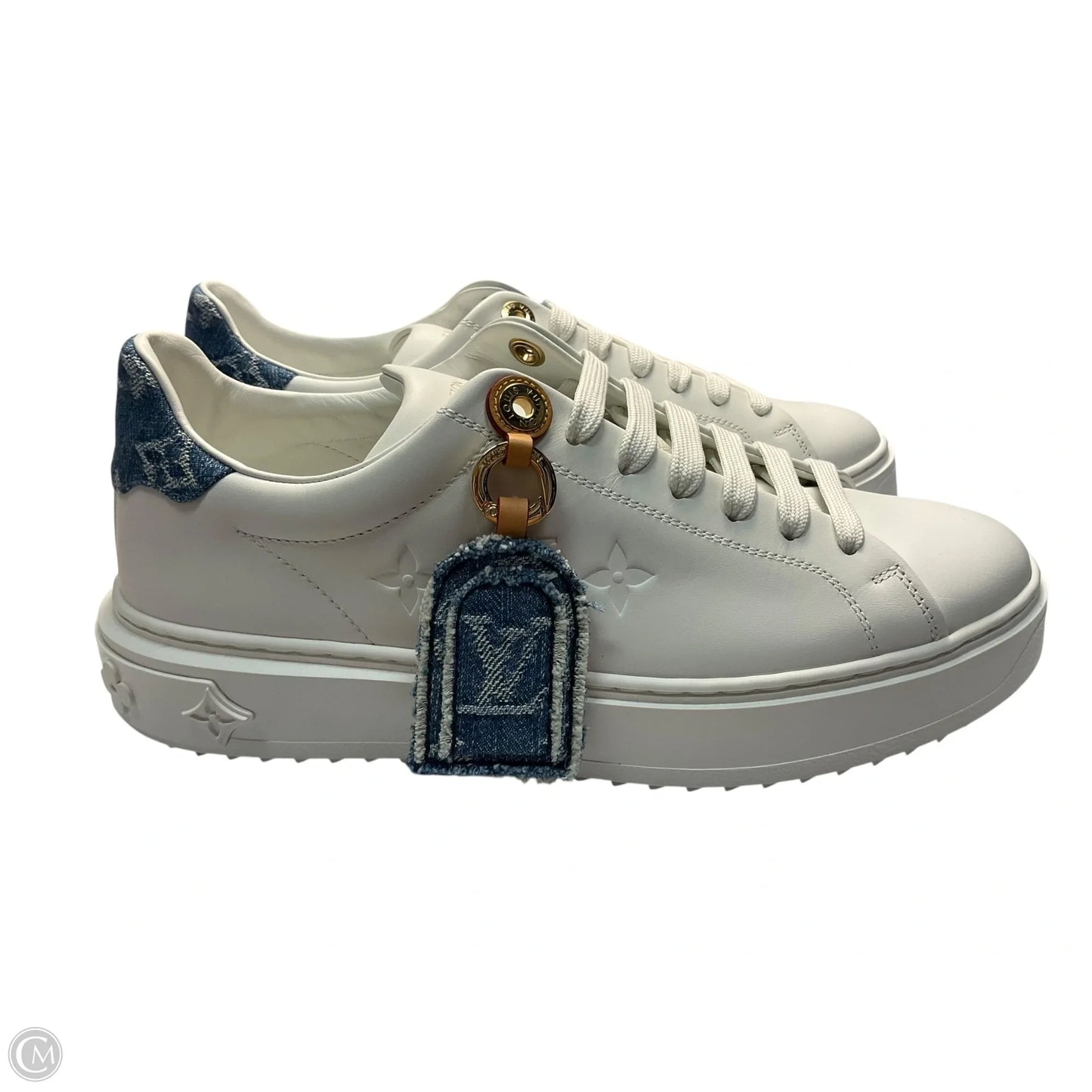 Shoes Luxury Designer By Louis Vuitton In White Denim, Size: 9