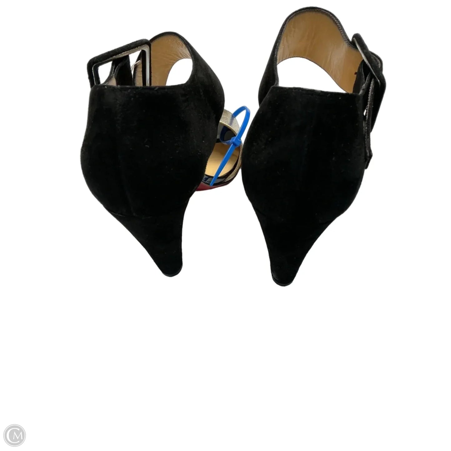 Shoes Luxury Designer By Christian Louboutin In Black & Gold, Size: 9