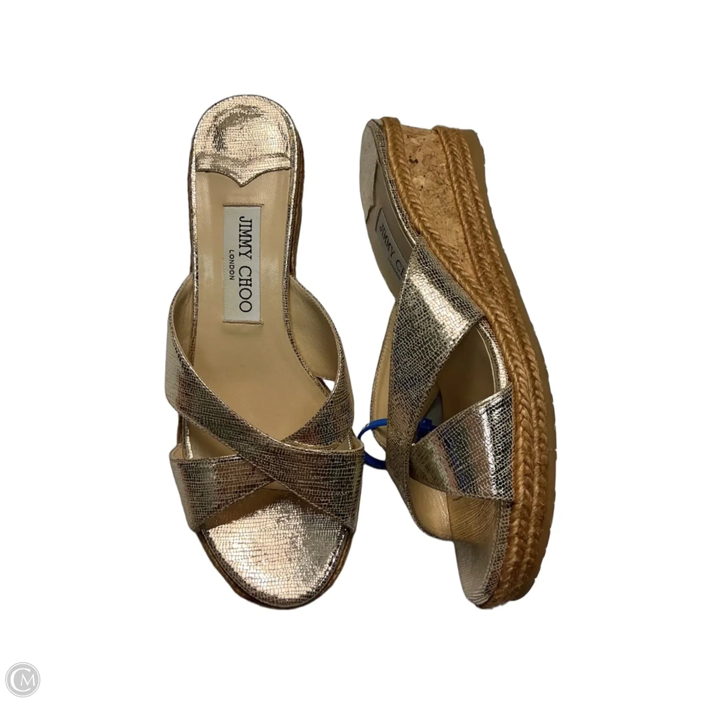 Sandals Luxury Designer By Jimmy Choo In Gold, Size: 8