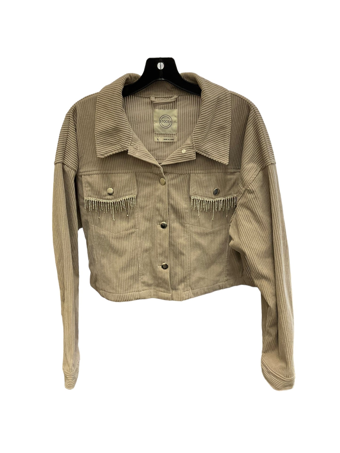 Jacket Shirt By Saks Fifth Avenue In Beige, Size: L