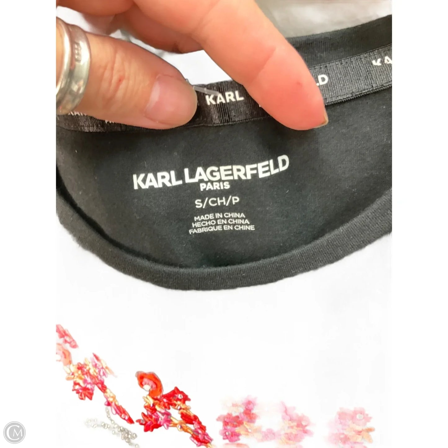 Top Short Sleeve Designer By Karl Lagerfeld In Black, Size: S