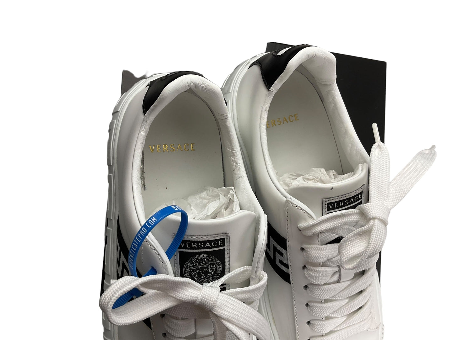 White Black Shoes Luxury Designer Versace, Size 8