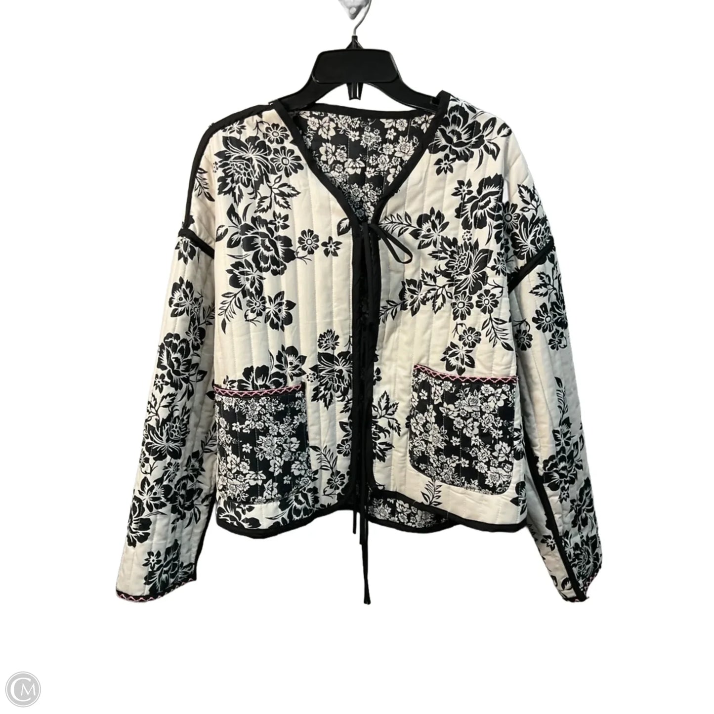 Jacket Puffer & Quilted By Clothes Mentor In Black & Cream, Size: L