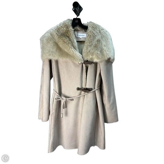 Coat Faux Fur & Sherpa By Calvin Klein In Tan, Size: S