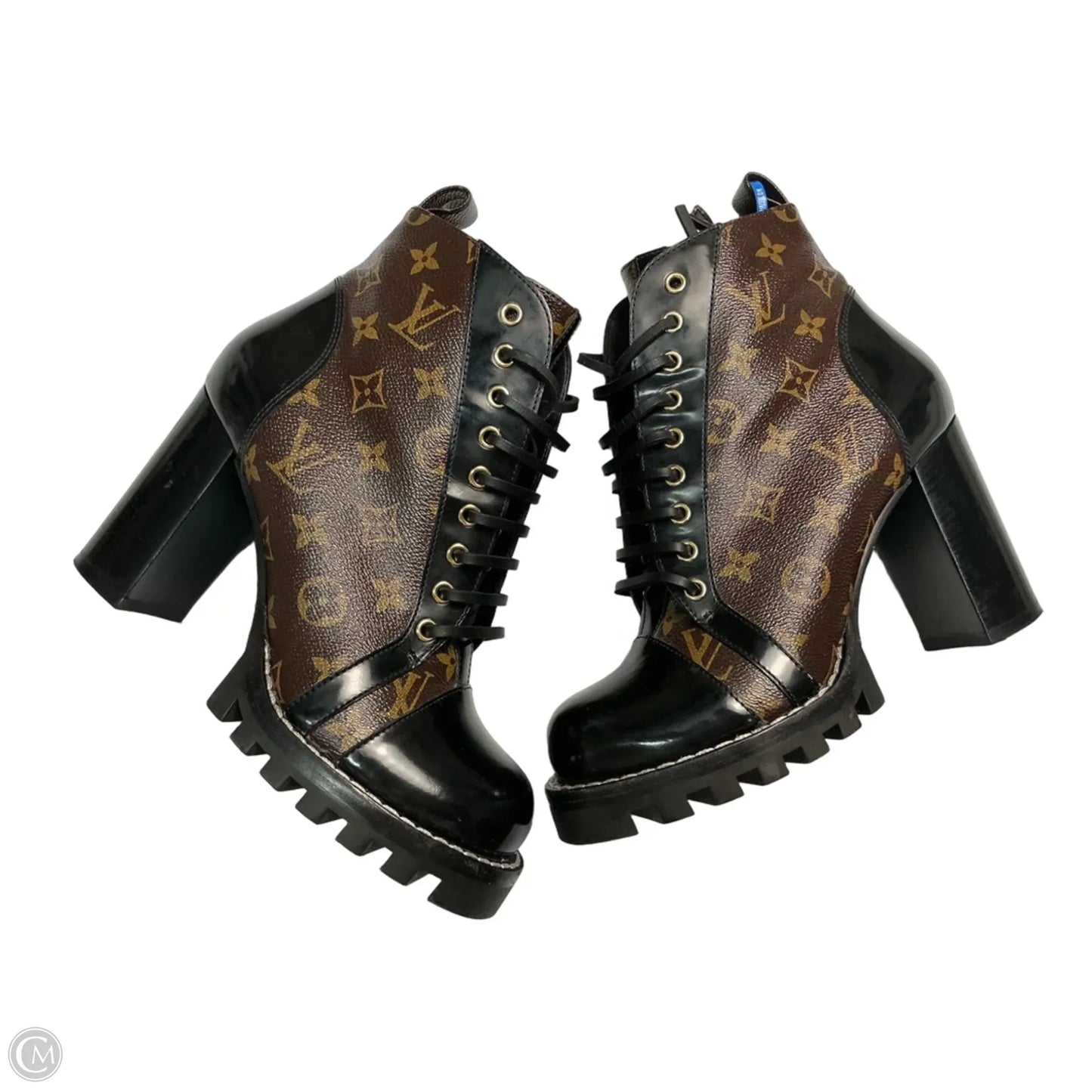 Boots Luxury Designer By Louis Vuitton In Black & Brown, Size: 9