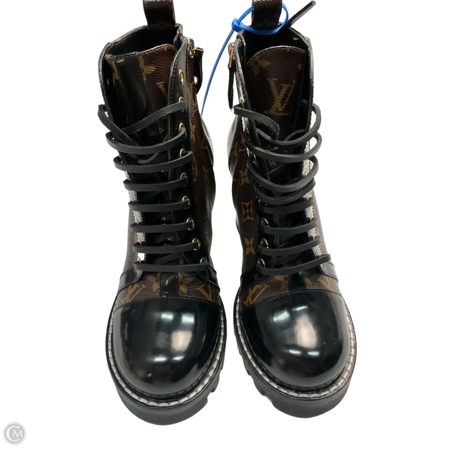 Boots Luxury Designer By Louis Vuitton In Black & Brown, Size: 9