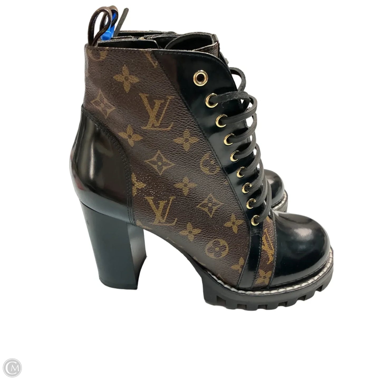 Boots Luxury Designer By Louis Vuitton In Black & Brown, Size: 9