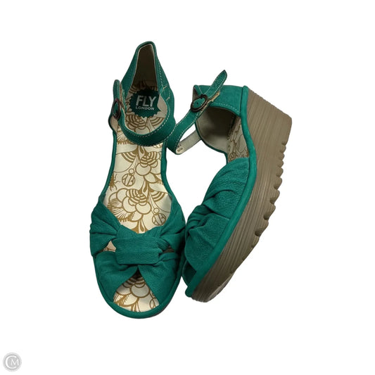 Sandals Heels Wedge By Fly London In Green, Size: 10.5