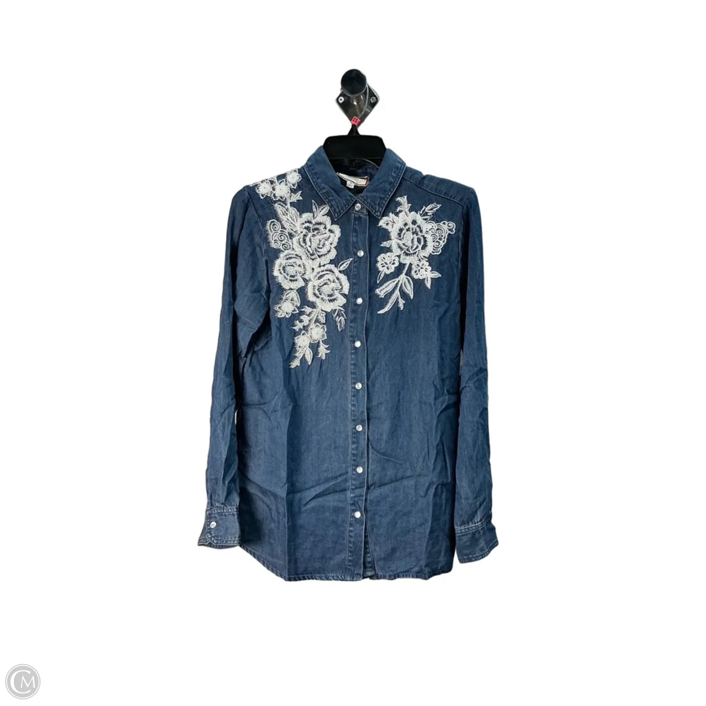 Top Long Sleeve Designer By Johnny Was In Blue Denim, Size: Xs