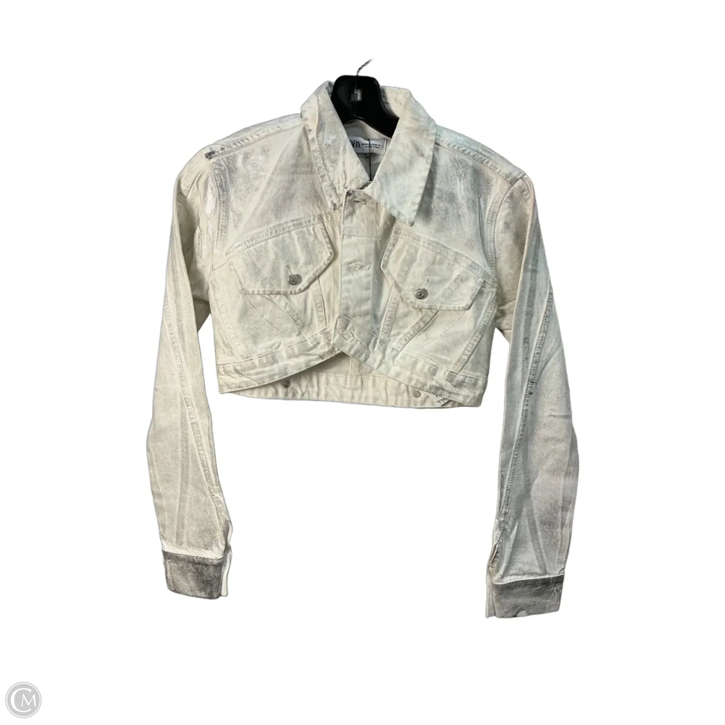 Jacket Denim By Zara In Cream & Silver, Size: Xs