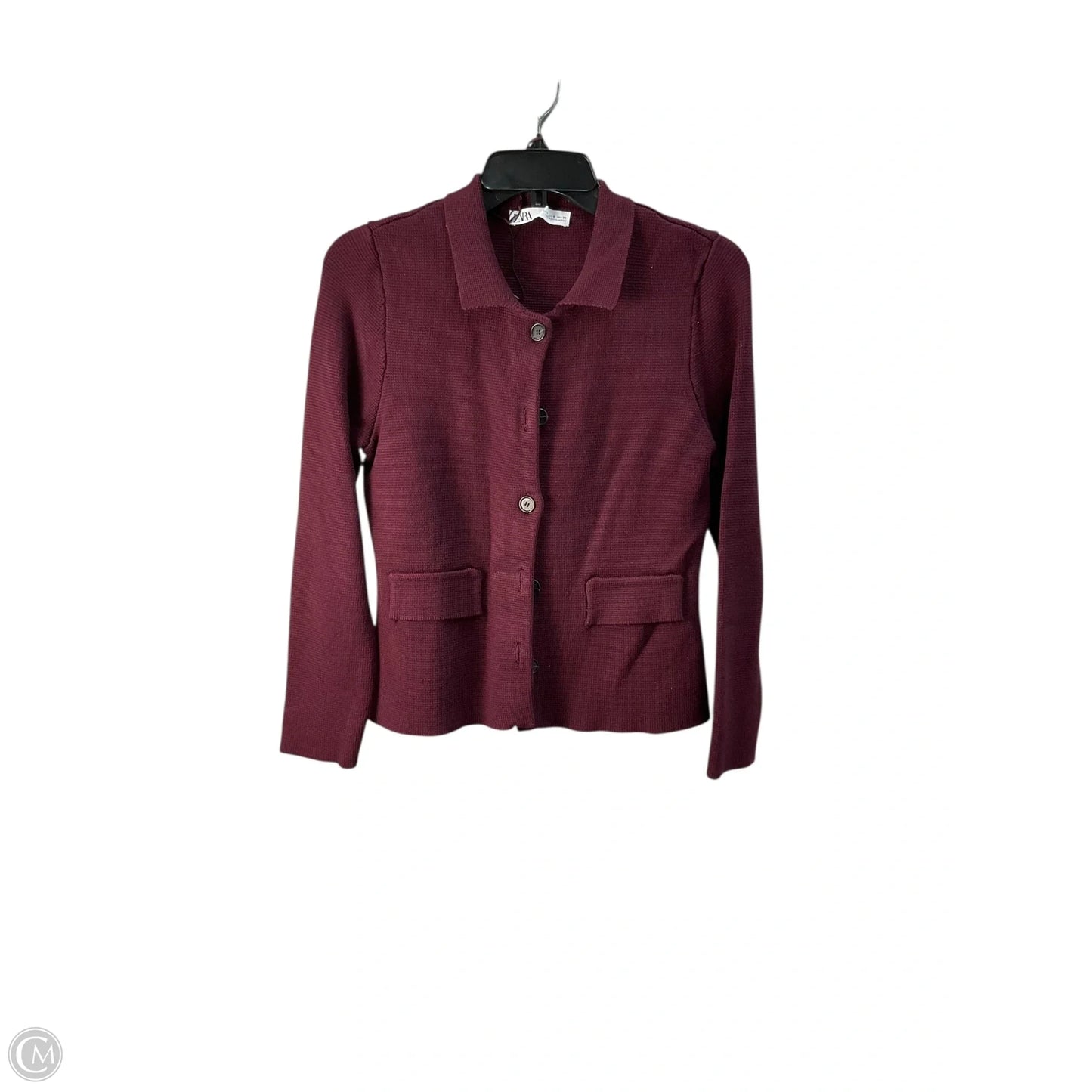 Sweater Cardigan By Zara In Maroon, Size: M