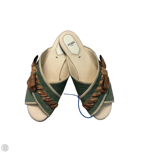 Sandals Luxury Designer By Fendi In Green & Tan, Size: 9