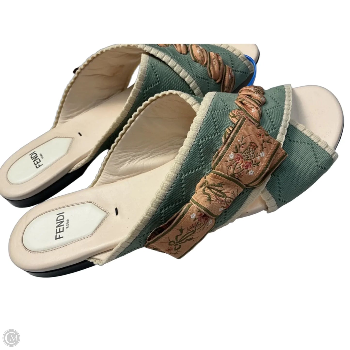 Sandals Luxury Designer By Fendi In Green & Tan, Size: 9