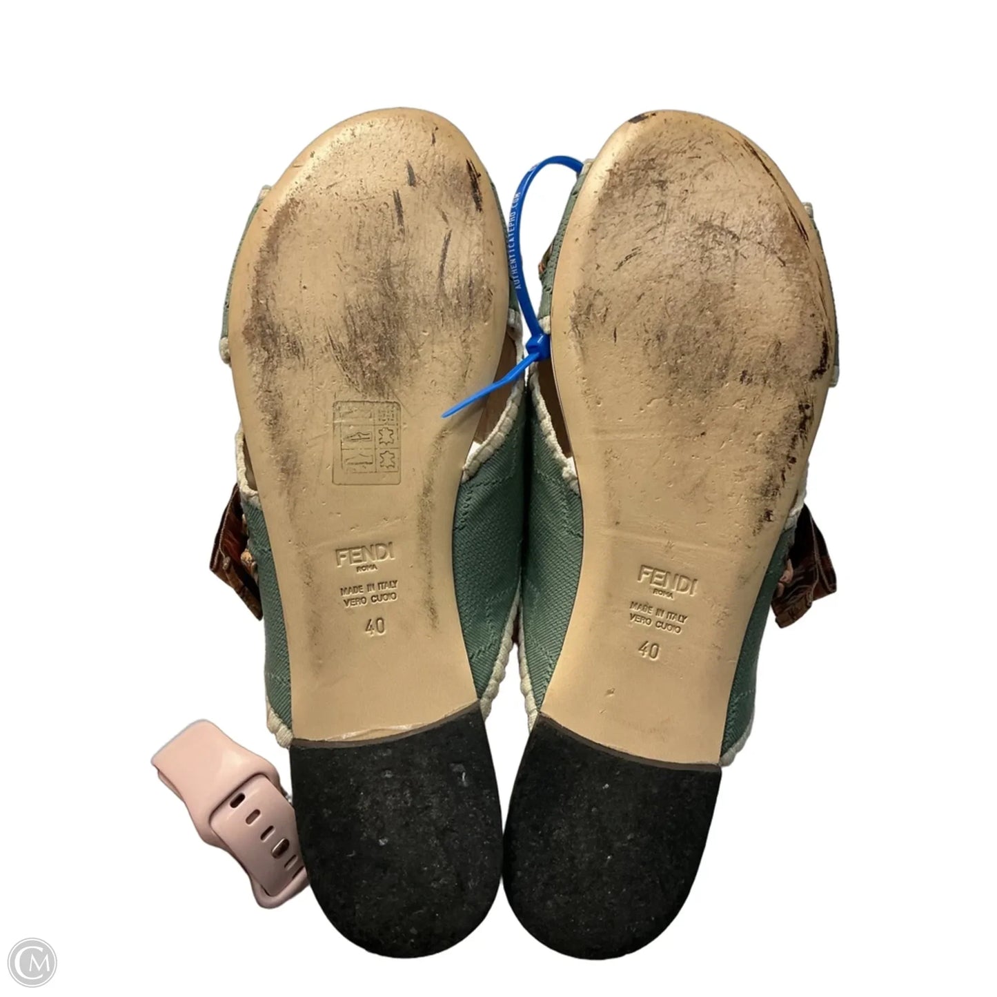 Sandals Luxury Designer By Fendi In Green & Tan, Size: 9