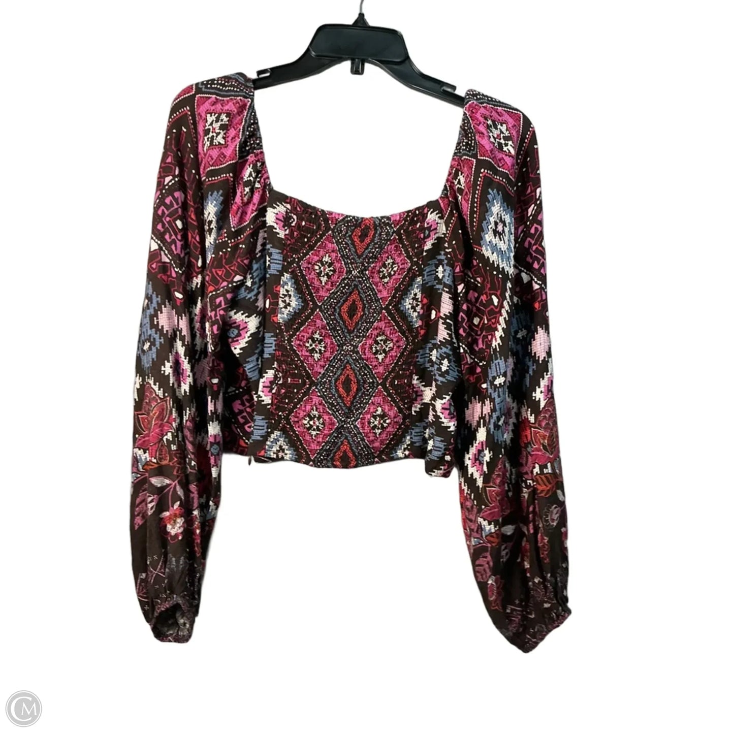 Top Long Sleeve By Skies Are Blue In Brown & Pink, Size: M