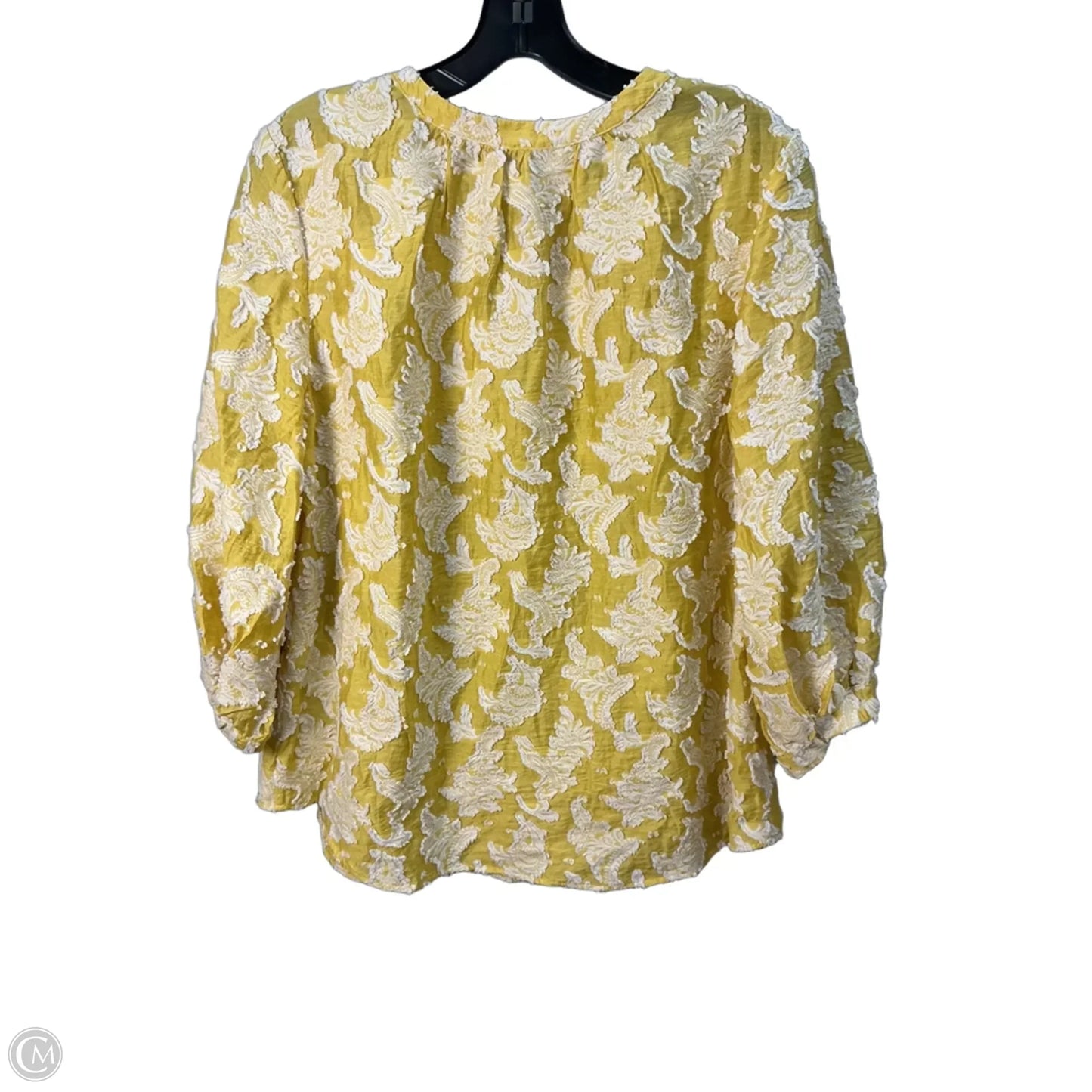 Top 3/4 Sleeve By Chicos In White & Yellow, Size: L
