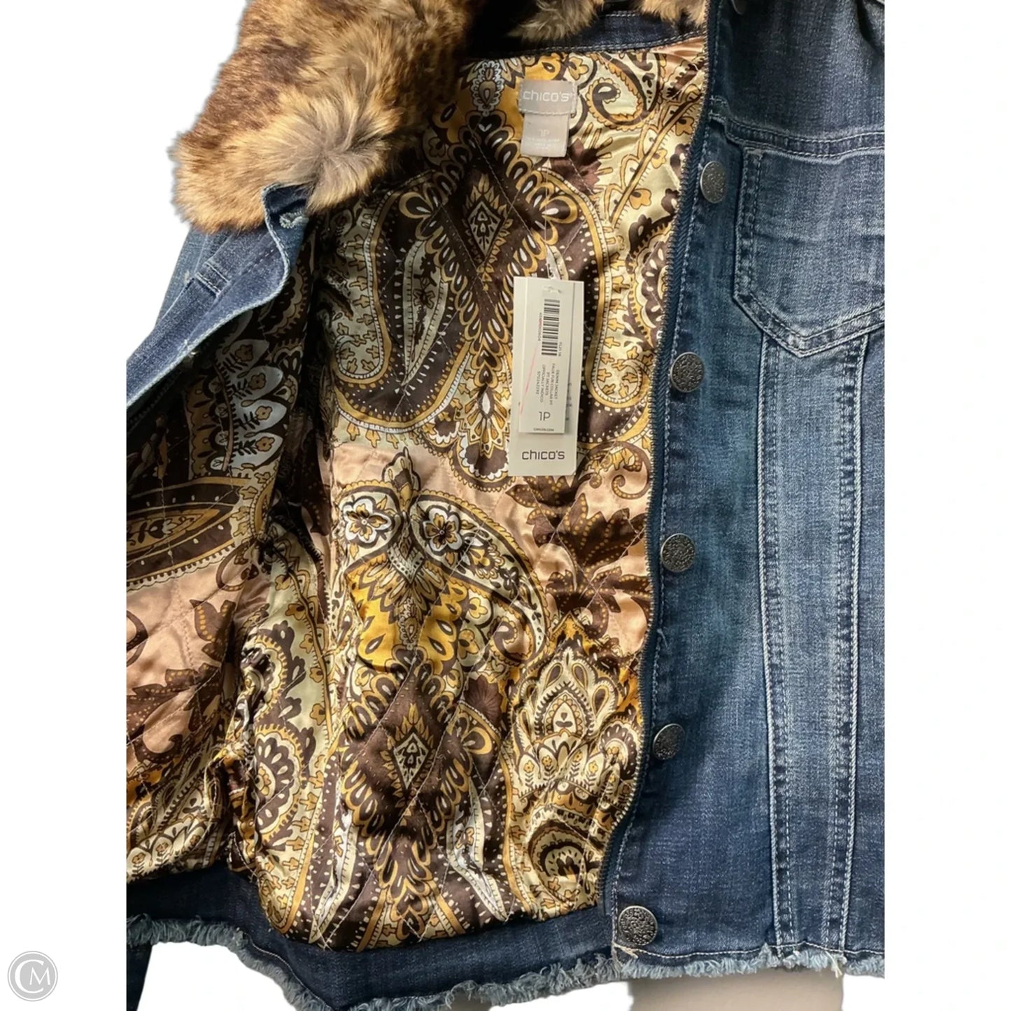 Jacket Denim By Chicos In Blue, Size: M